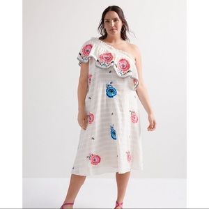 HP🎉NWT! Anthropologie Plenty by Tracy Reese Embroidered One Shoulder Midi Dress
